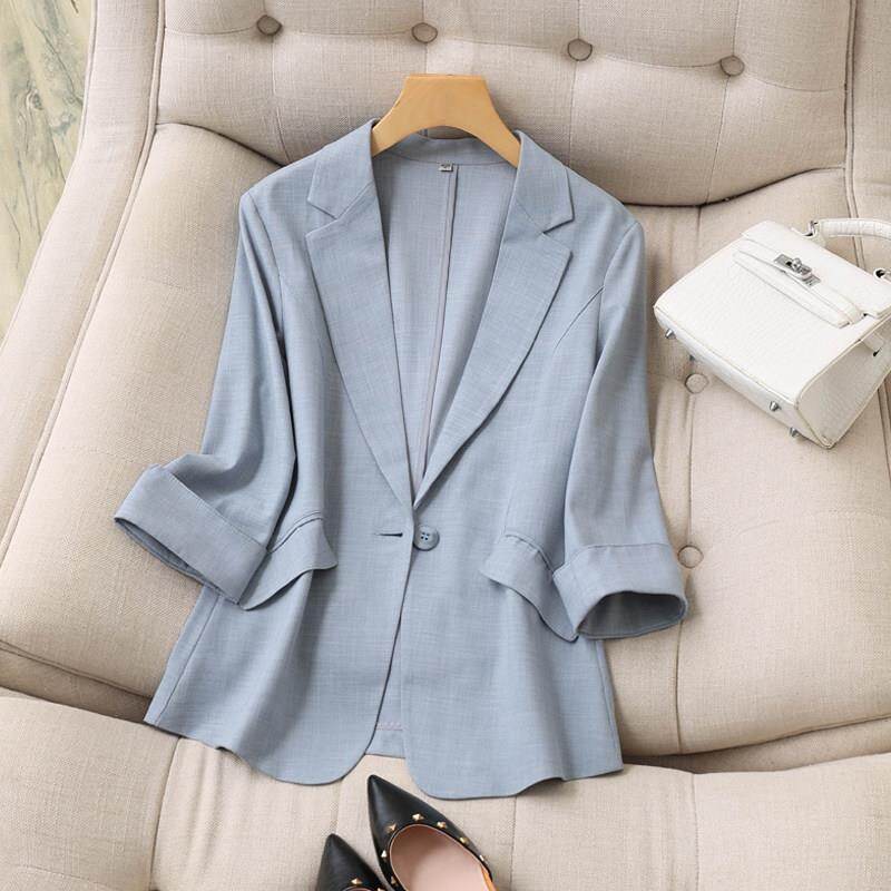 Linen blazer For girls woman Korean style short sleeve office Business Casual Jackets
