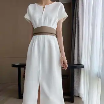 white tea dress with sleeves