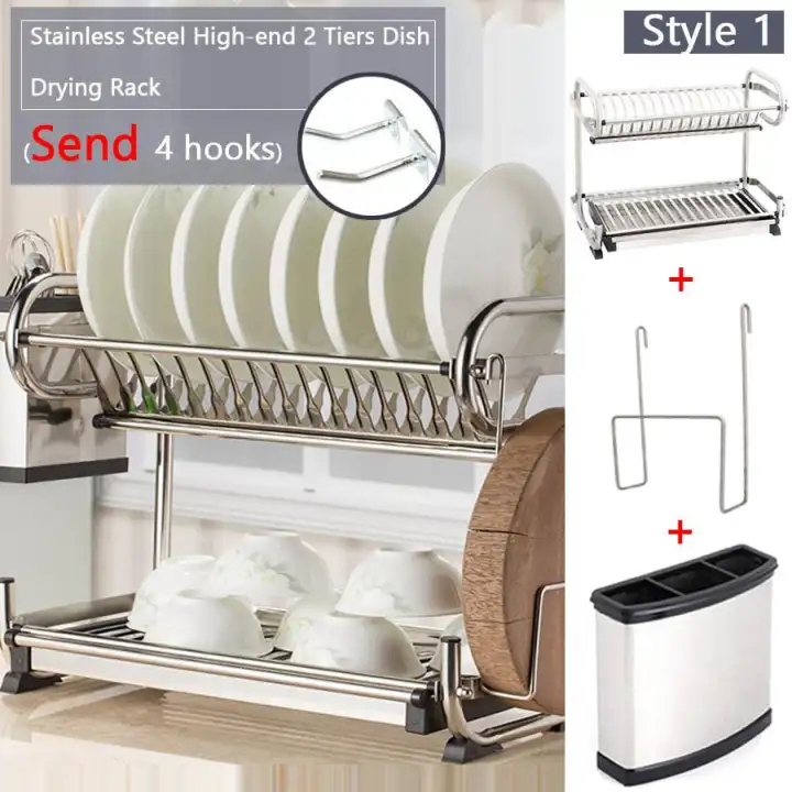 2 Tiers Dish Drying Rack High End Stainless Steel Plate Drainer 2 Tiers Dish Drying Rack High End