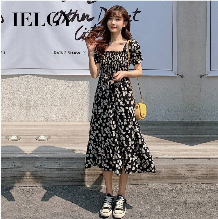 IELGY Women's Summer Thin Western Chiffon Dress with Daisy