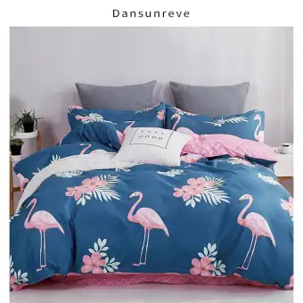 Dansunreve Bedding Set 300tc Flamingo Cartoon Purple White