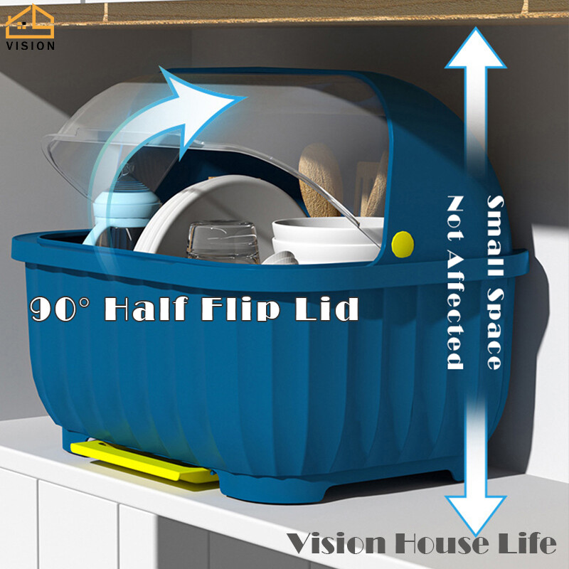 Vision Giá Thoát Nước Bát Đĩa Nhà Bếp Hộp Đựng Ráo Nước Bộ Đồ Ăn Chống Bụi Dụng Cụ Sắp Xếp Bát Đĩa Gia Dụng Giá Phơi Đĩa Có Nắp Đậy