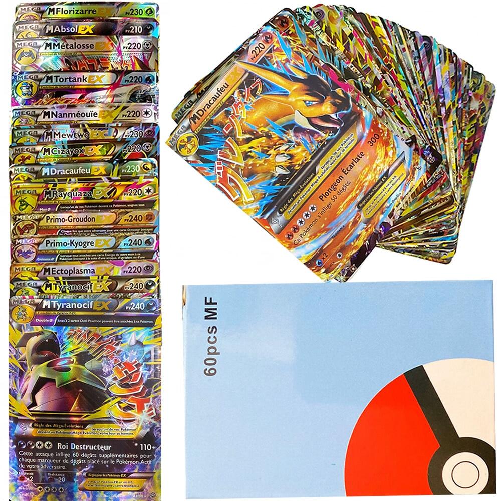 การ์ดโปเกม่อนภาษาฝรั่งเศสคำกล่องแสดง Carta Francaise Pokémon ไพ่แท็กทีม V VMAX GX Mega EX Shining เล่นการ์ดเกม Childer ของเล่น