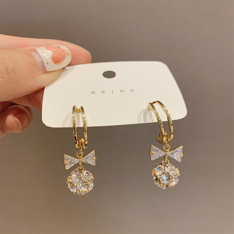 Frascati Crystal Trendy Water Drop Women Dangle Earrings Korean Bowknot Earrings Fashion Simple Crystal Earrings Jewelry