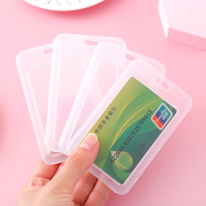 fuchun 1pc Simple Transparent Plastic Name Card Cover Bank Card Holder