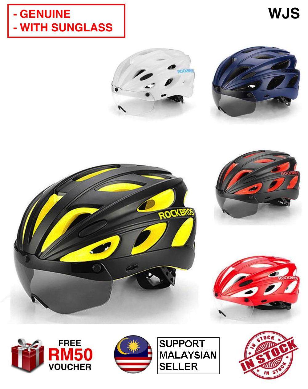 RockBros Bike Cycling MTB Road Helmets With Polarized Sunglass and Visor Red