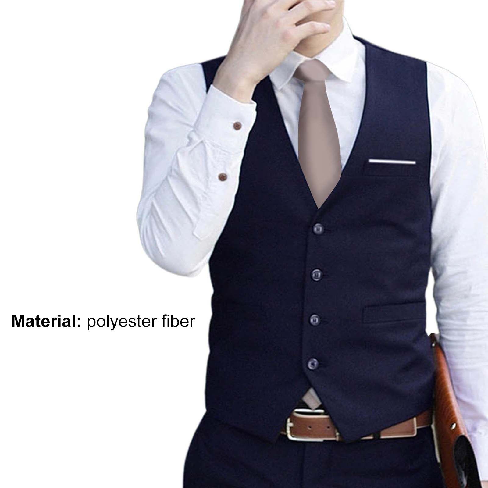 wenchengbo®Men Waistcoat Solid Color Slim Single-breasted Formal Spring Vest for Work