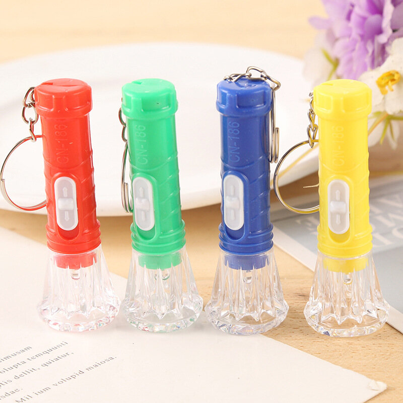 Mini Diamond LED Flashlight with Keychain Plastic cute torch emergency lamp random color delivery
