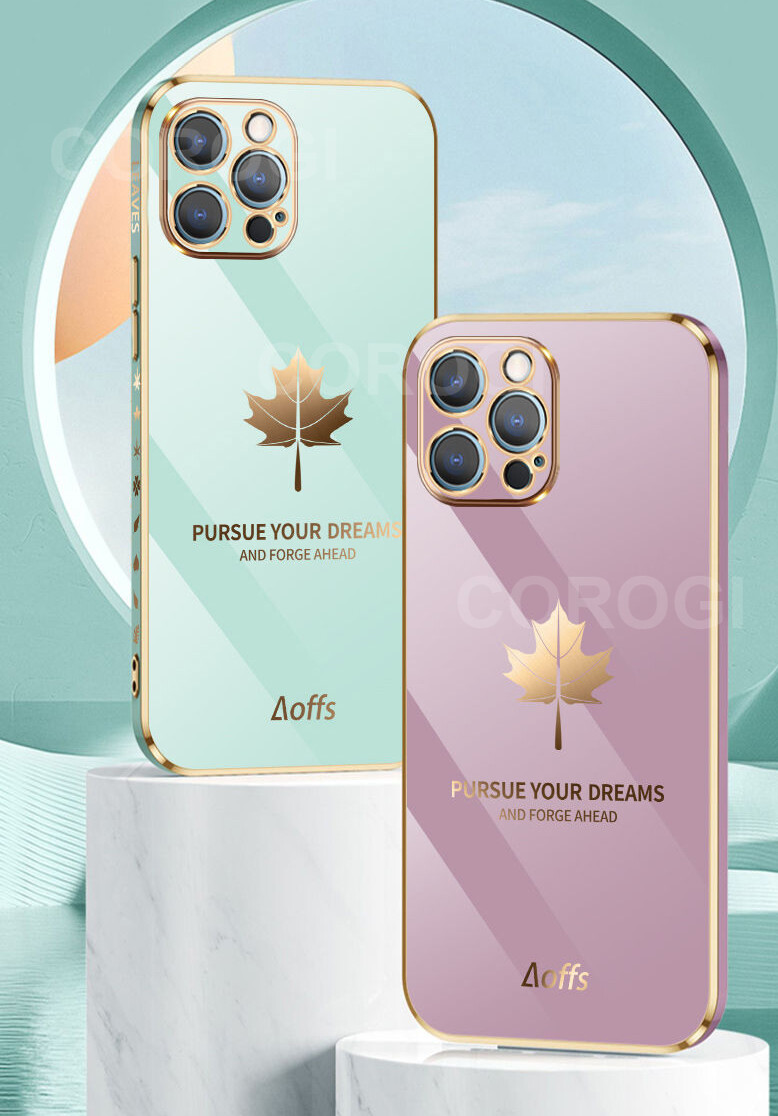 For iPhone 8 Plus / iPhone 7 Plus Case with Lanyard Luxury 6D Plating Maple Leaf Phone Cases Soft Silicone Square Frame Full Lens Protection Back Cover