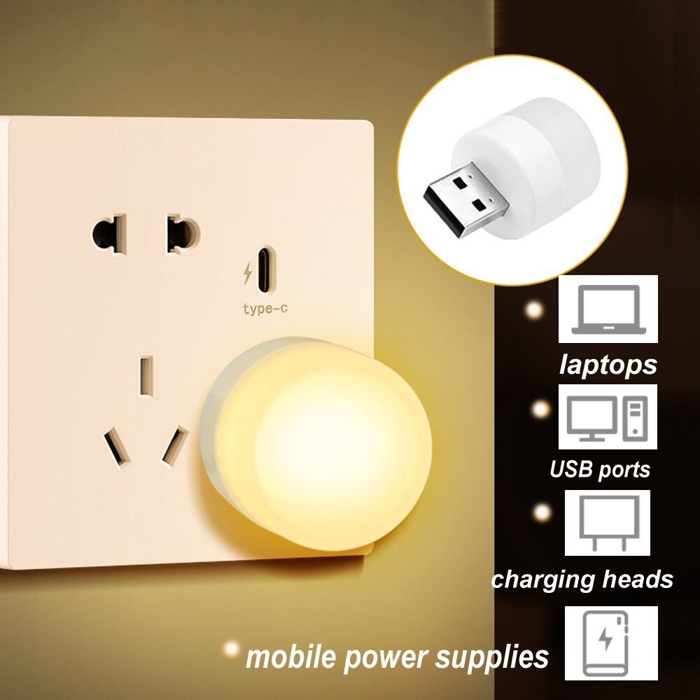 USB Plug Lamp Computer Mobile Power Charging USB Small Book Lamps LED Eye Protection Reading Light Small Round Light Night Light