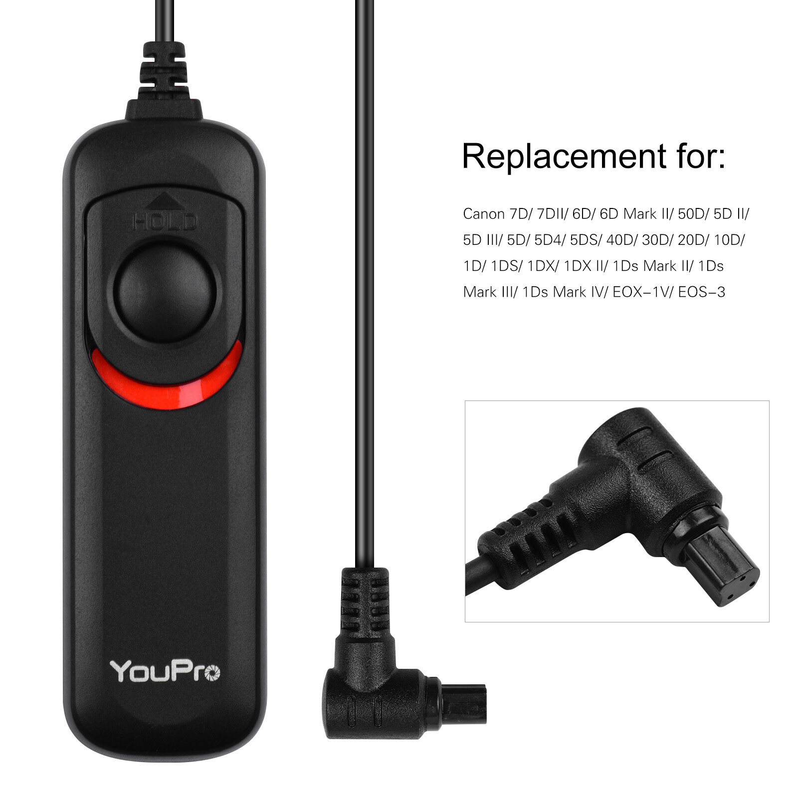 YouPro N3 Type Shutter Release Cable Timer Remote Control 1.2m/3.9ft Replacement for Canon 7D 7DII 6D 6D Mark II 50D 5D II 5D III 5D 5D4 5DS Camera