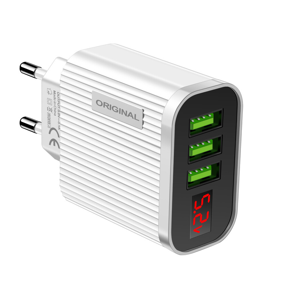 5V 3A Digital Display USB Charger for iPhone iPad Phone Tablet 3 USB Wall Charger Converter