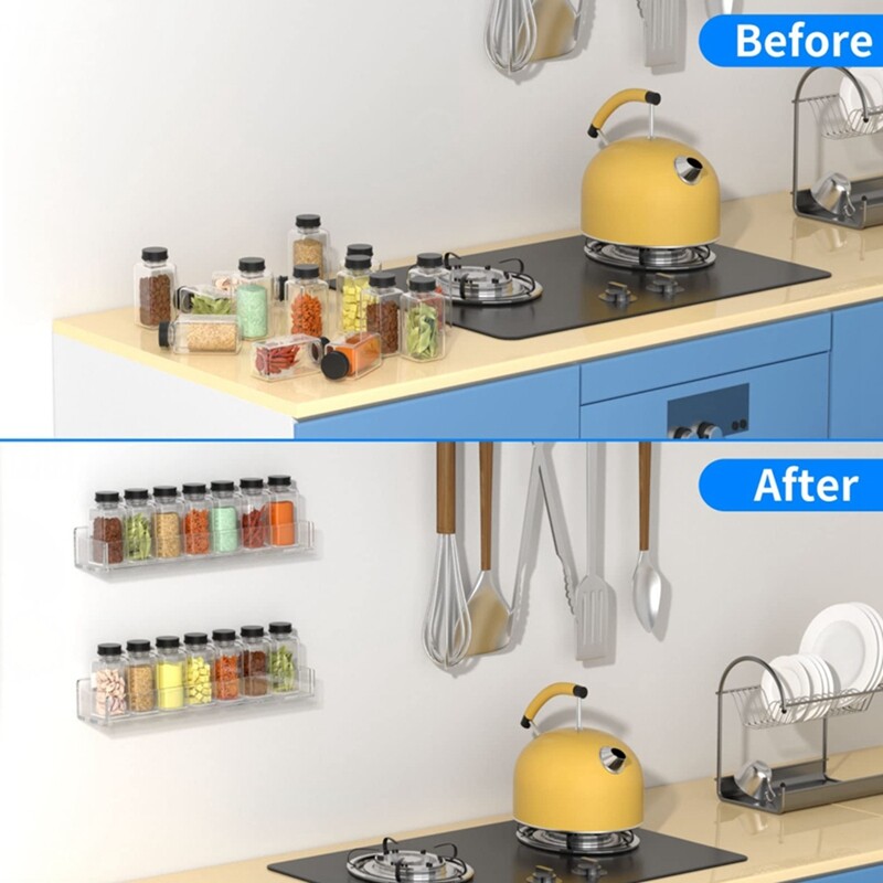 Wall Mounted Spice Rack Organizer,Clear Acrylic Spice Shelf Storage Holder for Wall Kitchen Pantry Cabinet Door 4 Pack