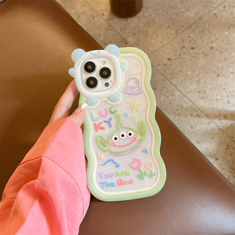 Ốp Cho iPhone 14 13 12 11 Pro Max X XR Xs Max 8 7 6 6S Plus SE 2020 Ốp Điện Thoại Tai Gấu Sóng Quái Vật Màu Xanh Lá Vỏ Bảo Vệ Mềm Trong Suốt