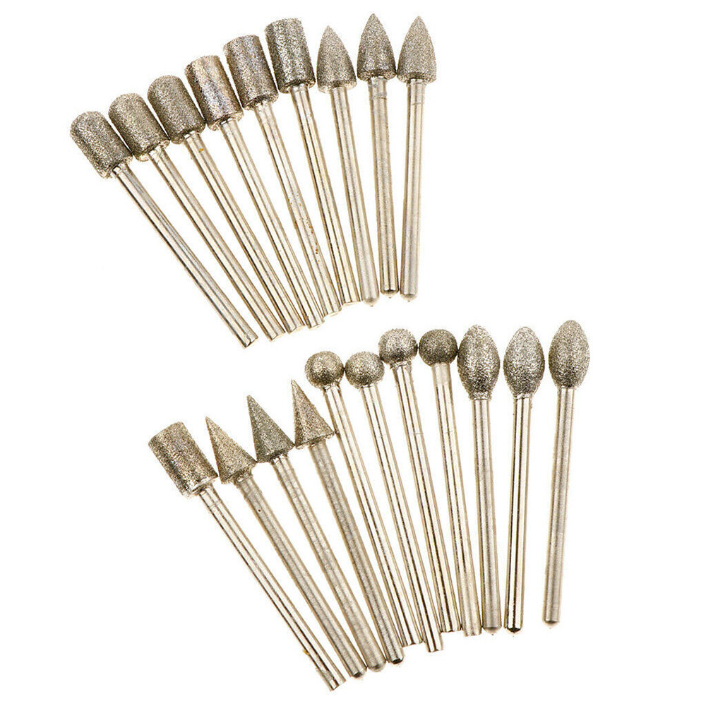 BilingBling 20 pcs practical Grinding Head Grit Diamond Burr Set Drill Bits Set for Dremel Rotary Tools for plastic wood glass metal ceramics tile marble granite stone