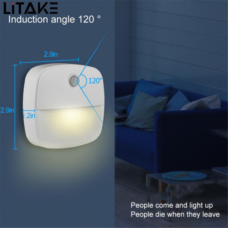 Led Smart Night Light Wall Lamp Energy Saving Pir Motion Sensor Kitchen Cabinet Light Bedroom Bedside Lamp