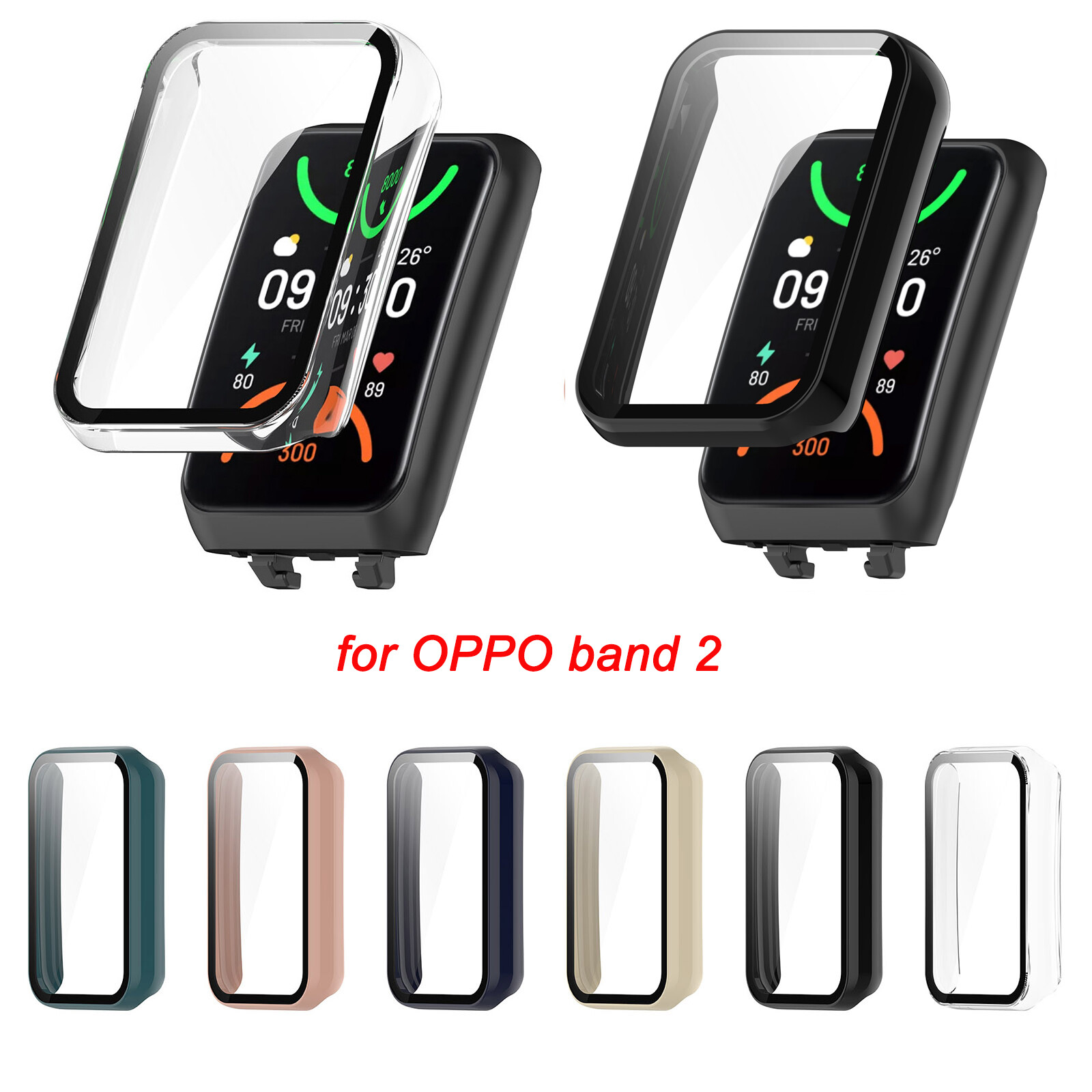 Ốp PC Cứng Miếng Dán Màn Hình Kính Cường Lực Vỏ Bảo Vệ Cho OPPO Band 2 Vỏ Đồng Hồ Thông Minh