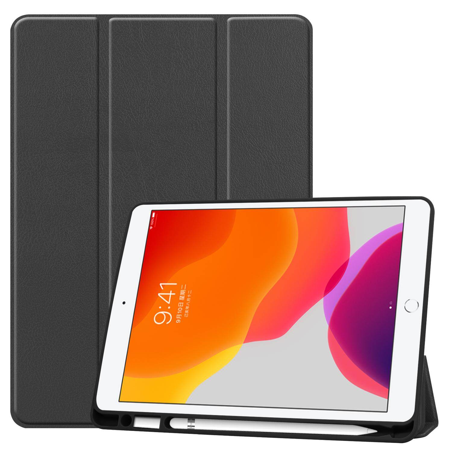 Case for New iPad 10.2 2019 2020( iPad 7th Generation 2019/ipad 8 th 2020)with Pencil Holder, Ultra Slim Soft TPU Back and Trifold Stand Cover with Auto Sleep/Wake Full Body Protective Smart Case