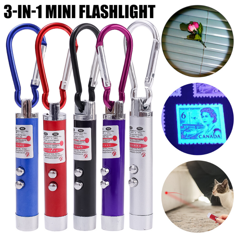 Multi-function Led Keychain Flashlight 3-In-1 Mini Ultraviolet Torch Lamp Portable Emergency Tactical Flashlight