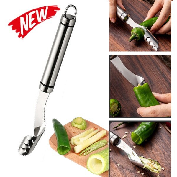 Dream Hunter Stainless Steel Pepper Corer Chilli Serrated Seed Remover with Hanging Hole Separator Device Kitchen Tools