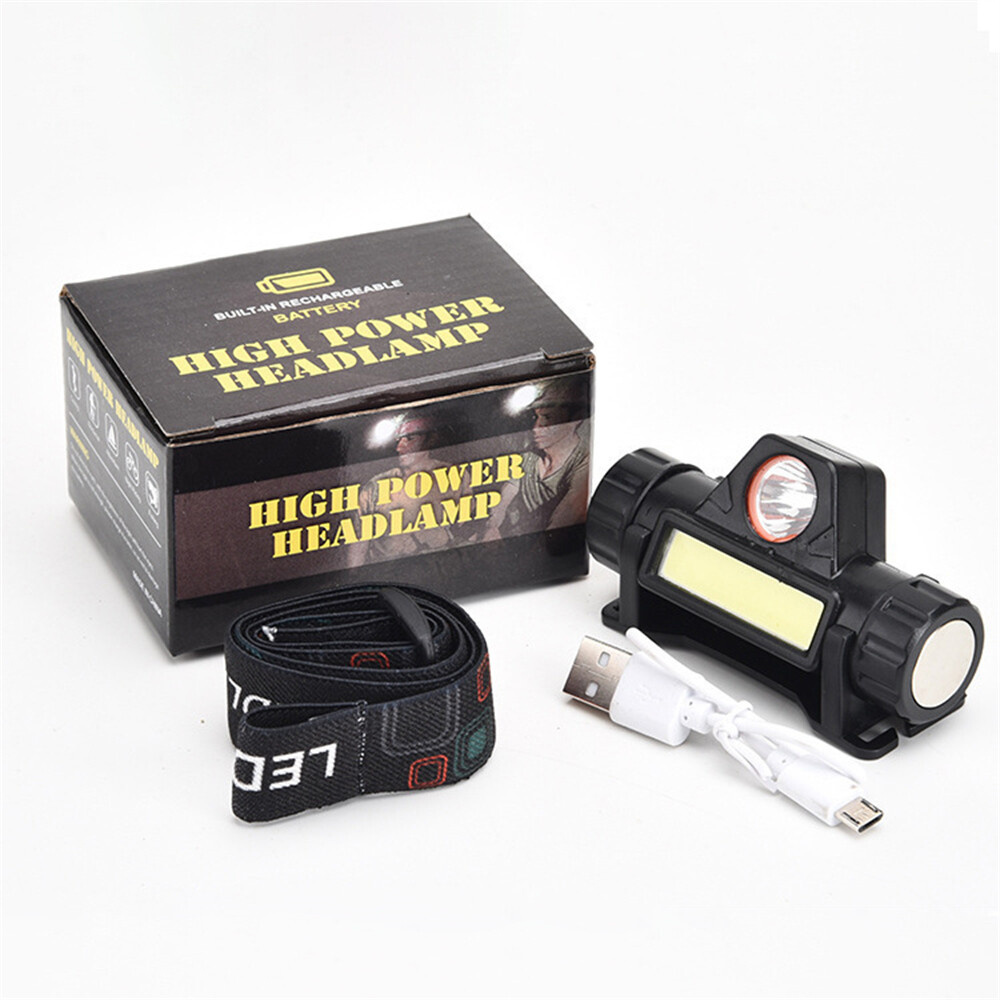 JOBOOS Waterproof LED Headlamp COB Work Light 2 Light Modes with Magnet USB Headlight Built-in Battery Suit for Fishing Camping Hiking