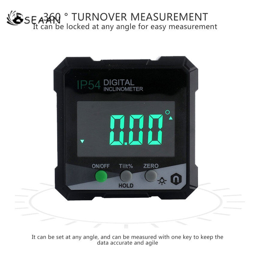 IP54 4x90° Digital Inclinometer Angle Protractor Backlight Protractor Slope Meter Single-Side Magnetic Electronic Goniometer（Without Battery）