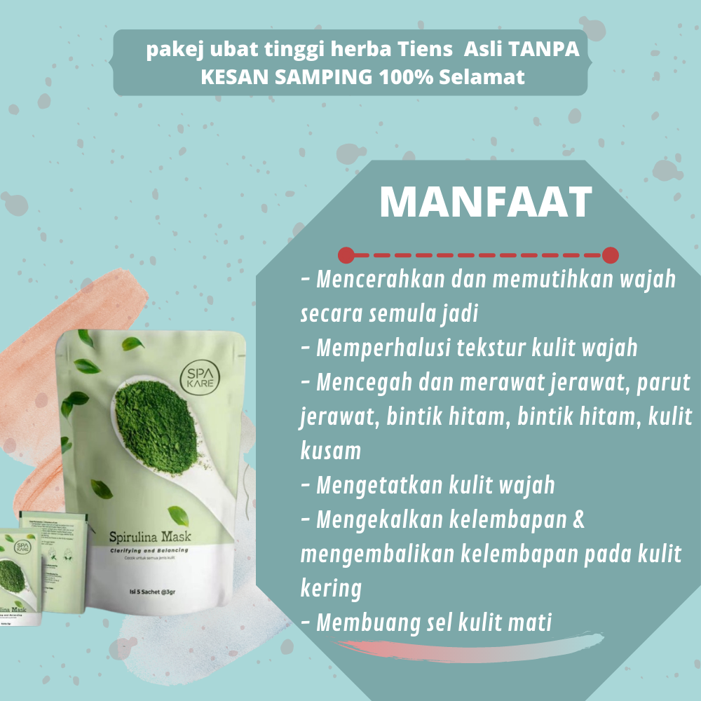 MASKER MUKA SPAKARE SPIRULINA ORIGINAL FACE MASK supplement cerahkan wajah  bahan alami Menghilangkan Parut Hitam Dan Jerawat Muka Moisturizing Anti  Aging Firming Lifting Cerahkan Kulit Flek Berminyak Komedo Organik 100%  glowing skin