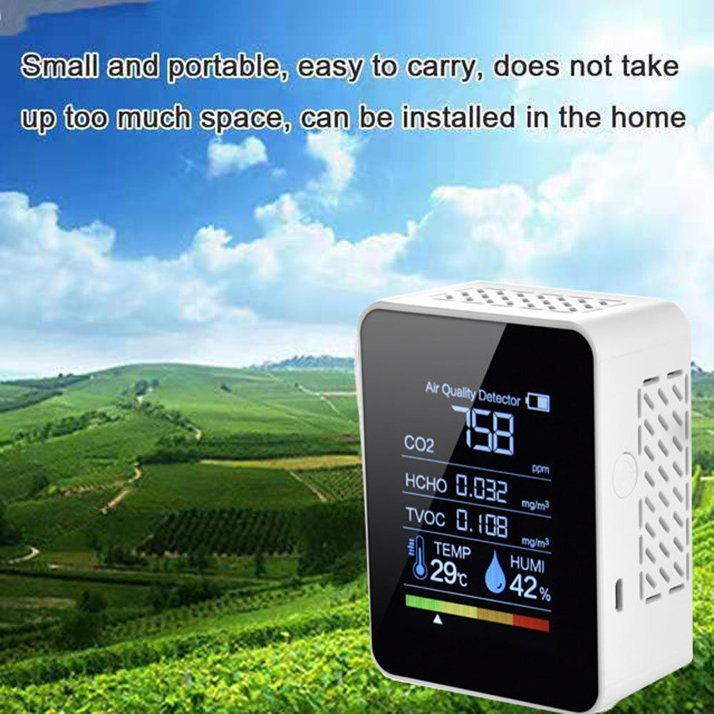 Cảm Biến Thông Minh Đa Chức Năng 5in1 CO2 Meter, Kỹ Thuật Số Nhiệt Độ Độ Ẩm Tester, Máy Dò TVOC Carbon Dioxide Giám Sát Chất Lượng Không Khí