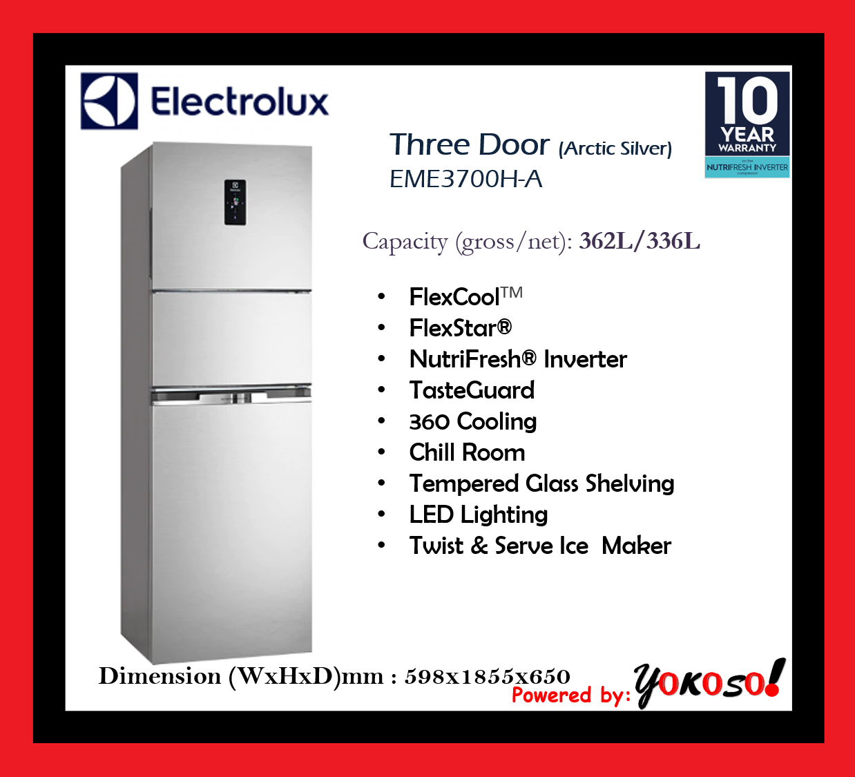 Electrolux Eme3700h A 362l Nutrifresh Inverter Top Mount Multi Door Fridge Eme3700ha Lazada