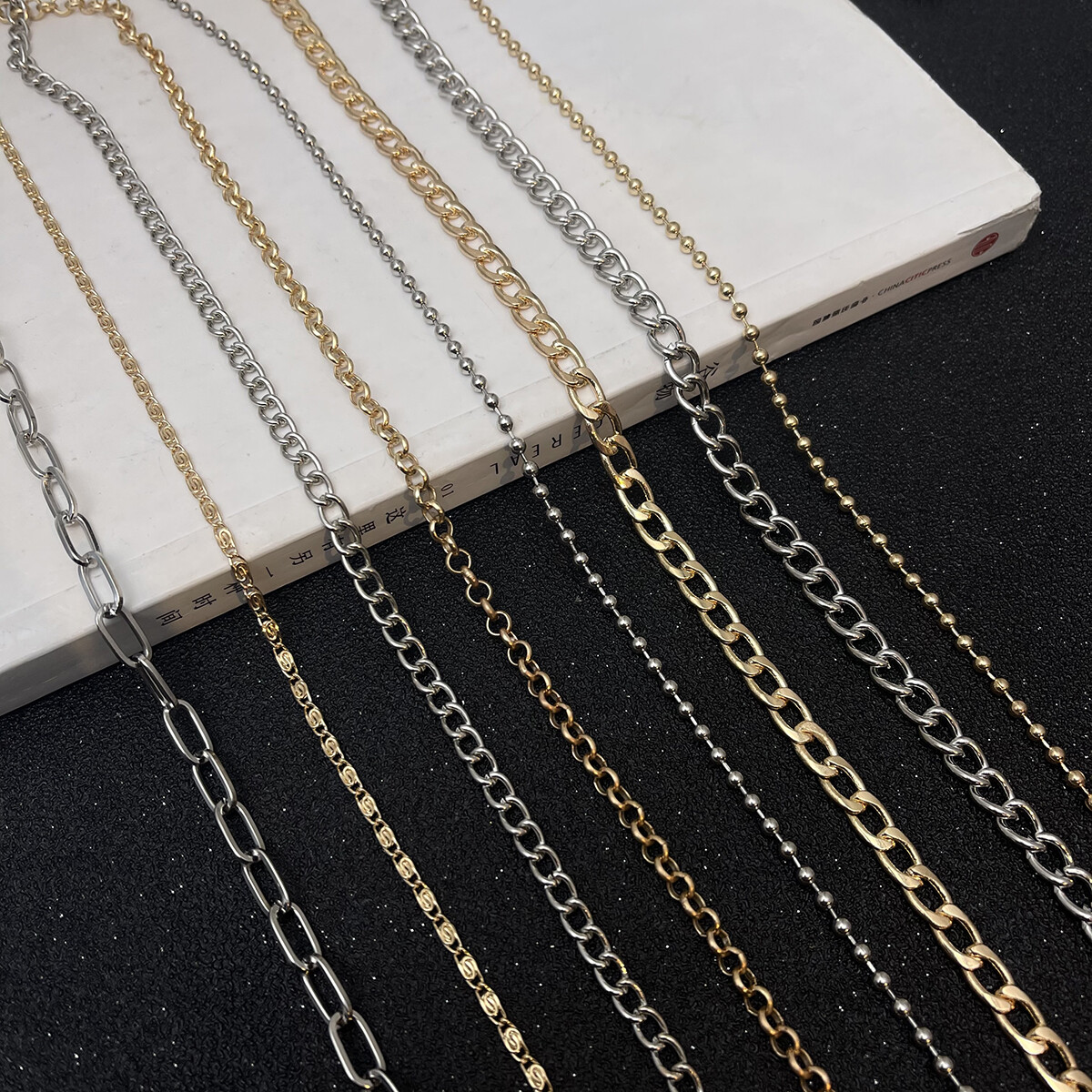 Xích Sắt Cơ Bản Rhodium Vàng 1-5M, Dây Nối Vòng Cổ Phụ Kiện Làm Trang Sức Tự Làm