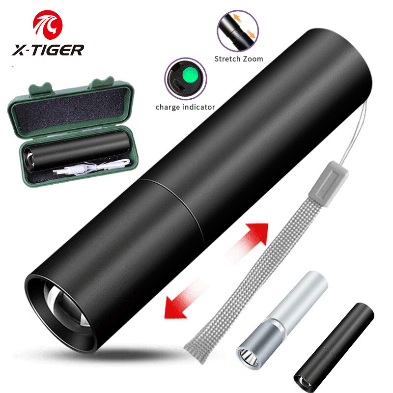 X-TIGER MINI SIZE Flashlight USB Charging Telescopic Flashlight Waterproof Concentrating Light Super Bright Long-range Flashlight Household Outdoor Mini Portable Flashlight