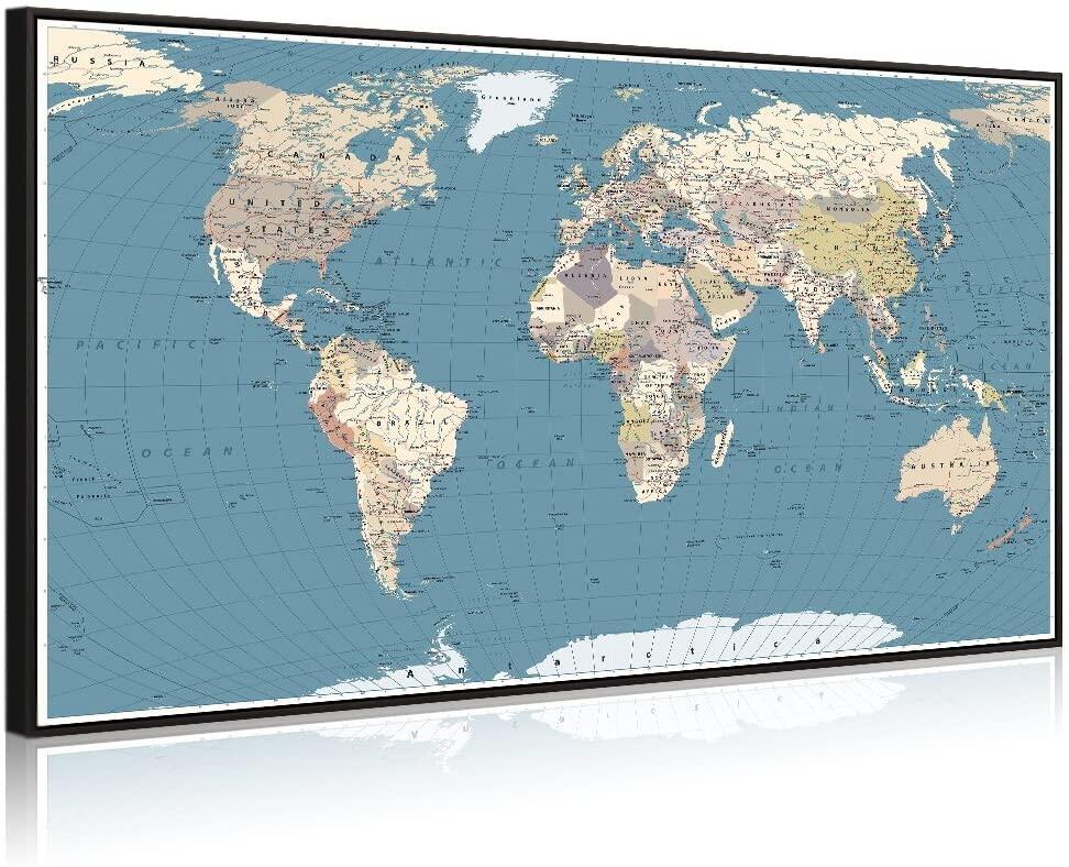 Detailed World Map Canvas Large Office Wall Decoration Detailed World Map Canvas Prints Poster Frame  And Stretched Ready To Hang Push Pins Map Of The World Picture Artwork For  | Lazada