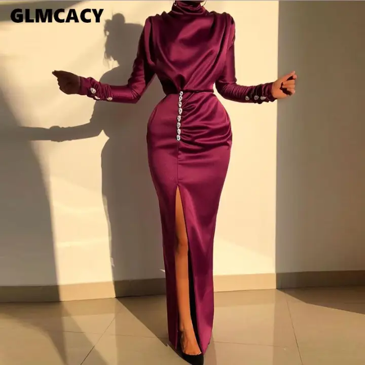 Women Sexy Splits Long Sleeve Maxi 