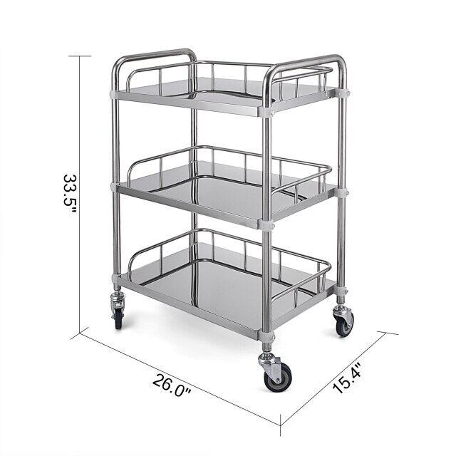 VEVOR Medical Dental Lab Cart With 2 3 Shelves Stainless Steel Wheels