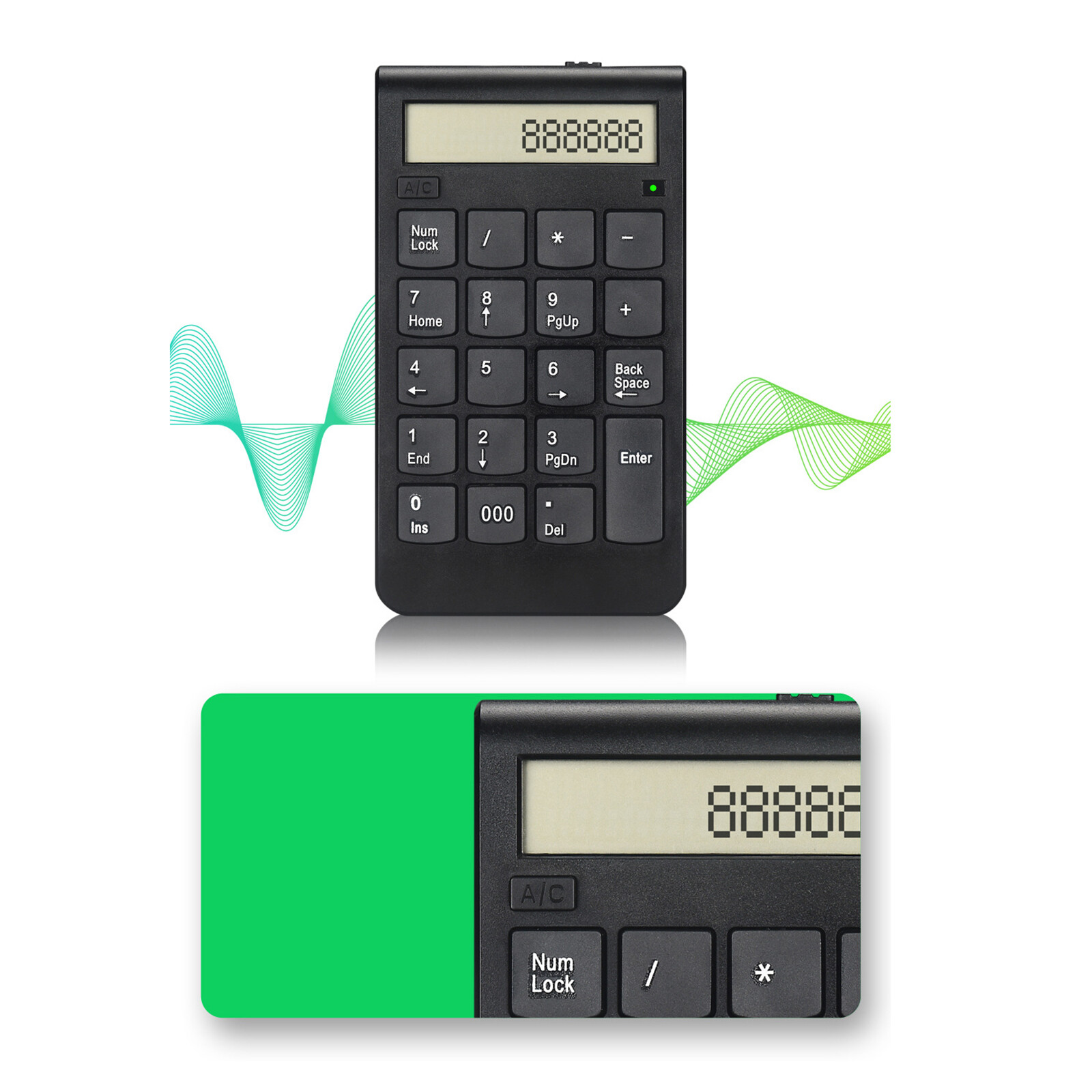 Baoblaze Number Pad/ 2 in 1/19 Keys ,Accessories, with Digital Display/Smart/Mini 2.4G USB Black Wear Resistant Durable Numeric Keypad for Finance Notebook