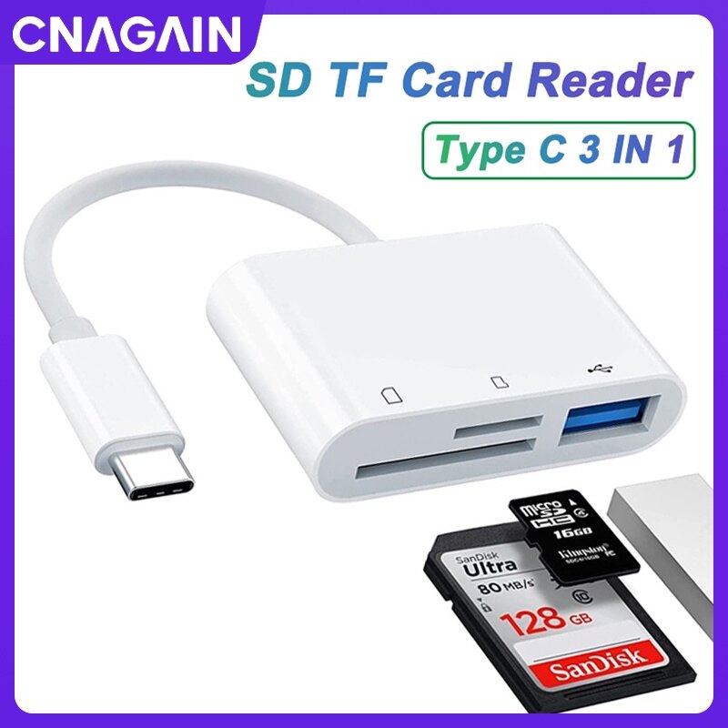 Cnagain usb c sd card reader adapter, type c micro sd tf card reader adapter, 3 in 1 usb c to usb camera memory card reader adapter for huawei xiaomi ipad pro and more