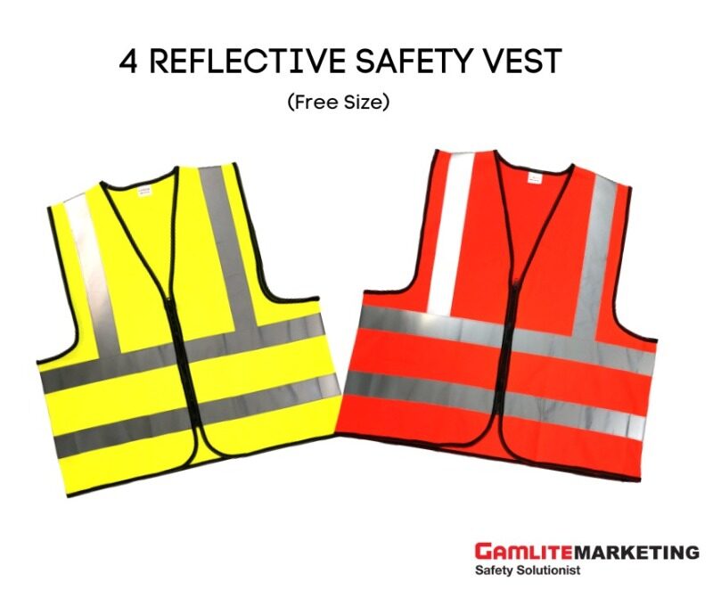 ENISO 20471 HIGH VISIBILITY REFLECTIVE SAFETY VEST, ZIPPER, FREE SIZE (ORANGE/YELLOW) - READY STOCK