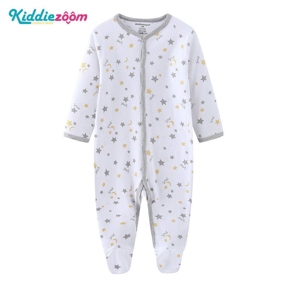 Kiddiezoom Newborn Baby Clothing Onesies Boys Girls Baby Long Sleeve Foot Romper Infant Clothes Pajamas Baby Bodysuits Baby Jumpsuits 100% Cotton