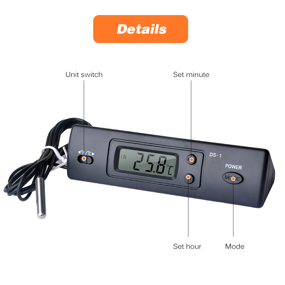 NANWEI Mini Electronic Digital Car Indoor Outdoor Multi-Function Time Temperature Display with Probe