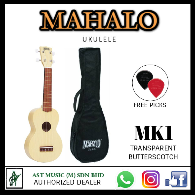 Mahalo MK1 Kahiko Soprano Ukulele With Bag - Transparent Butterscotch Malaysia
