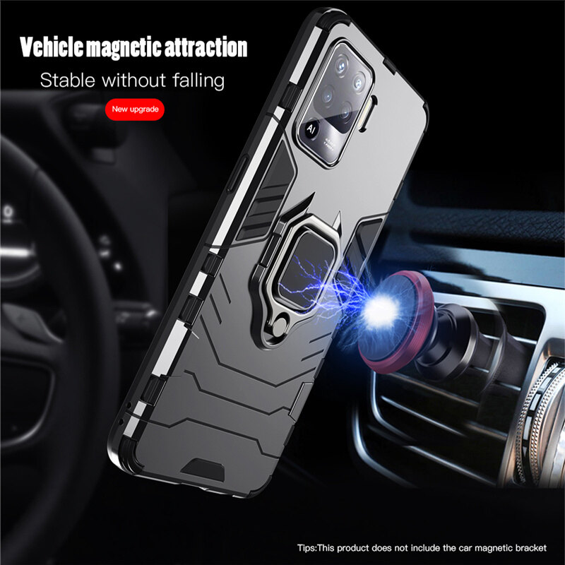 For OPPO A53 A54 A72 A73 A74 A93 A94 5G F19 Narzo 10 20 30 Pro 30A Phone Case, Silicone TPU and Hard PC Cover Magnet Stand Rotation Ring Multi Protection Casing