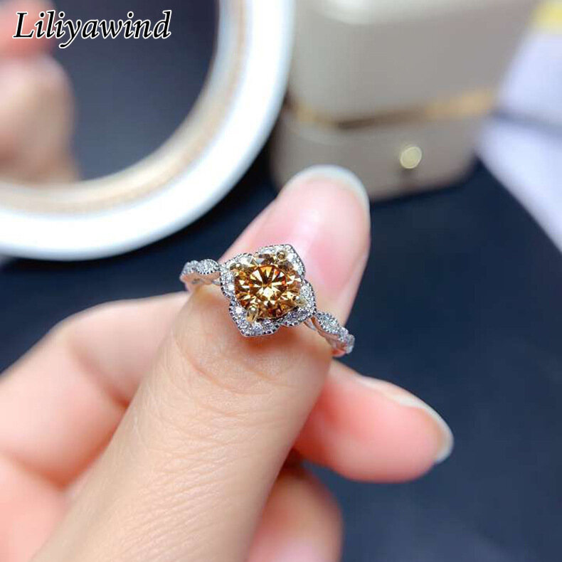 Liliya Plated Pt950 High Carbon Diamond Champagne Morganite Lace Ring for Women Engagement Banquet