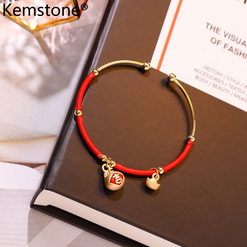 Kemstone Fashion Gold Plated Charm Bracelets Red Rope New Year Jewelry Gift for Women