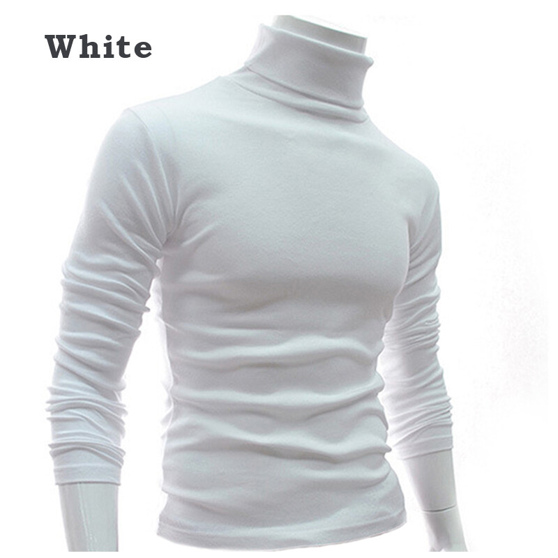 scch Men Casual Solid T-shirts Double Collar Pullover Turtleneck Slim Fit Autumn Winter Fashion