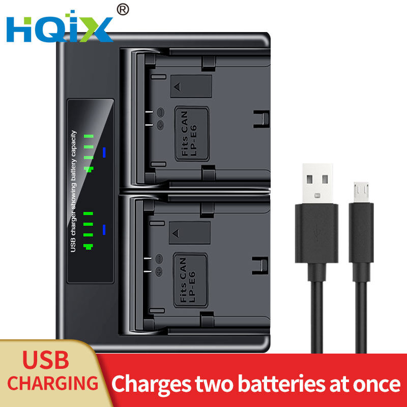 Hqix for canon eos r7 r r5 r5c r6 90d 80d 70d 60d 6d mark ii 6d2 7d2 5d4 5d3 5d2 xc15 camera lp-e6 lp-e6n battery dual charger