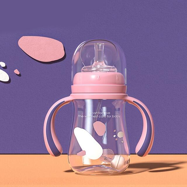 ZZOOI Baby Straw Bottle with Handles Feeding Bottles Anti-choke Wide Mouth Caliber Straw Cup Spill Proof Baby Learn Drinking Bottles