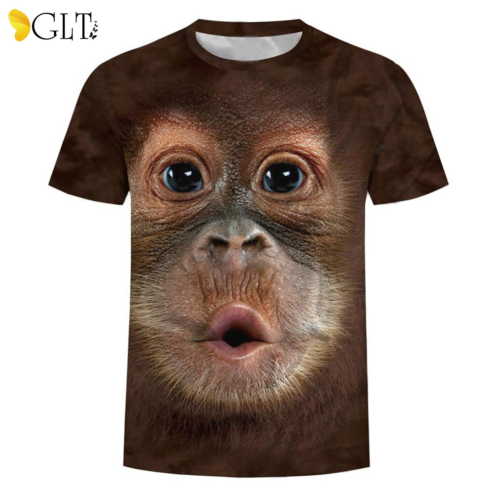 GLT Men Fun Gorilla Monkey 3D Printed T-shirt Casual Short Sleeve Round Collar Tops