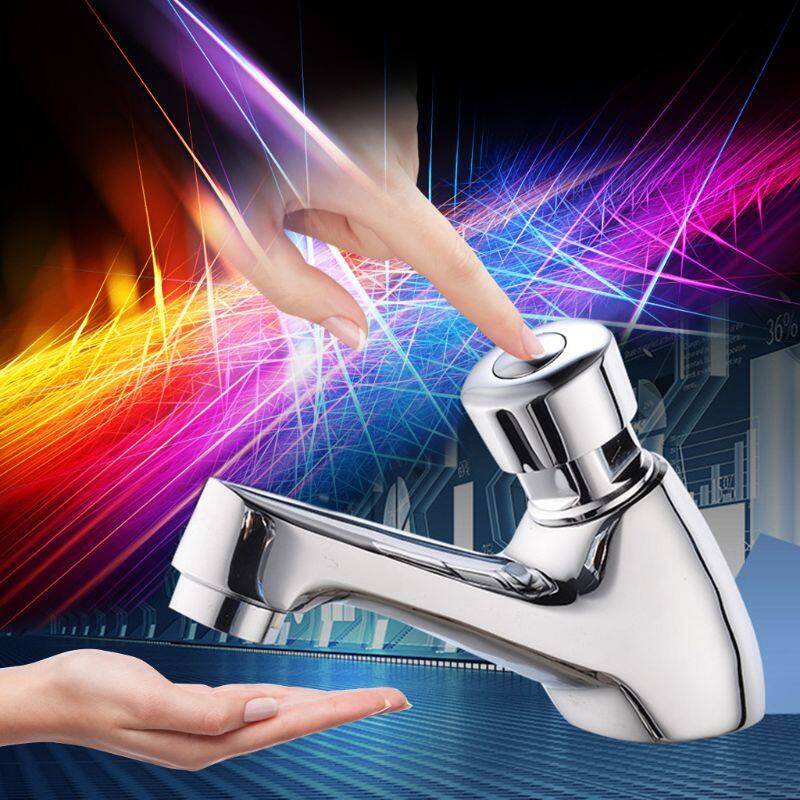 Vòi Tiết Kiệm Nước Tự Đóng Tự Động Vòi Lạnh Bồn Rửa Phòng Tắm Nút Ấn Trễ