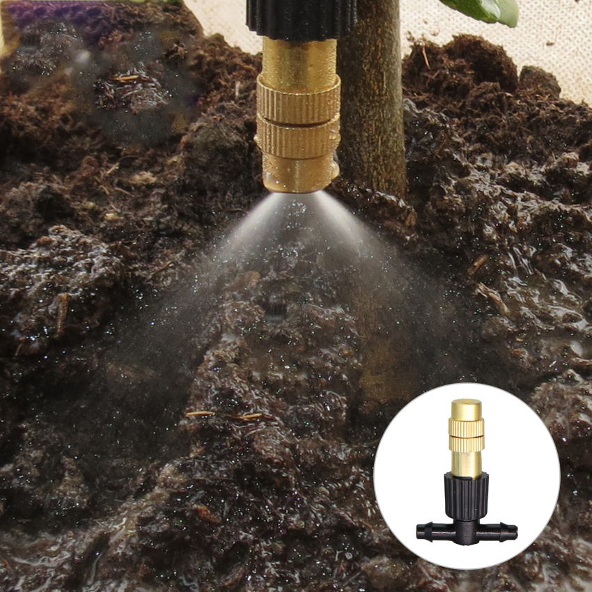 Adjustable Copper Misting Nozzle w/ 4/7mm Plastic Tee Connector Brass Watering Irrigation Sprinkler Cooling Nozzle 1pc