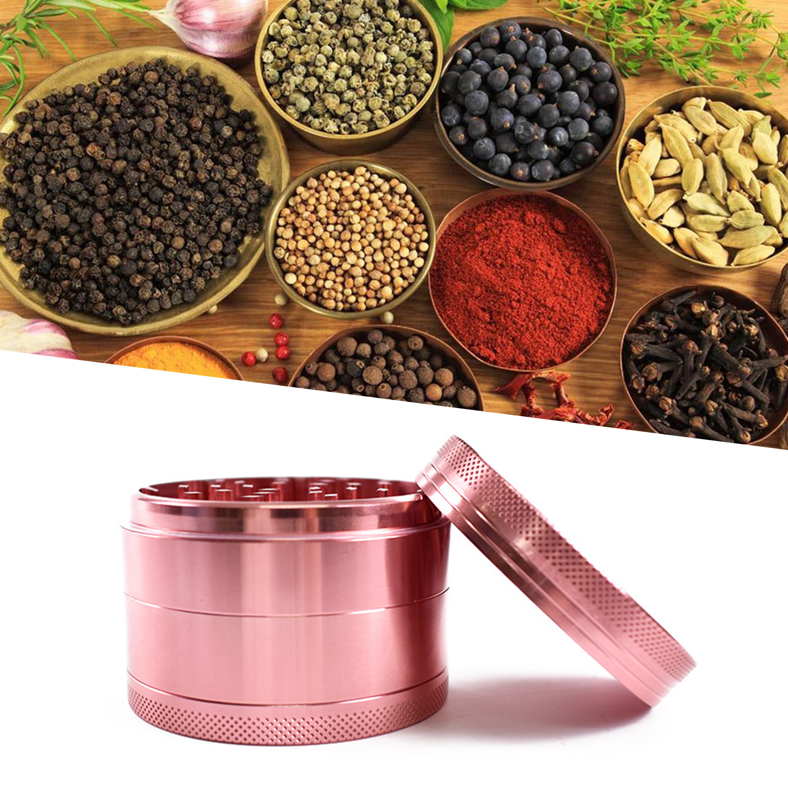 Spice Grinder Efficient Four Layer Aluminum Alloy Sharp Teeth Herb Grinder for Kitchen Spice Grinder Smooth